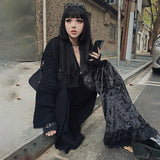 Trizchlor Halloween Fashion Patchwork Lace Solid Flare Pants Women Gothic Dark High Waist Loose Trousers 2023 New Street Suede Pants
