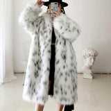 Trizchlor Fashion Faux Fox Fur Coat Women 2022 Winter Casual Spliced Leopard Print Fur Jacket Female Thick Warm Mid-Long Plush Outerwear