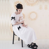 Trizchlor white lace short-sleeved dress original bow Japanese wild mid-length summer 202929