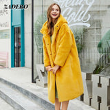 Trizchlor Oversized Faux Rabbit Fur Hooded Coats Woman 2022 Winter Warm  Thick Long Coat Casual Faux Fur Outwear Solid Elegant High Street