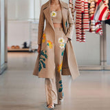 Trizchlor 3 Piece Set Women Long Jacket + Vest + Wide Leg Pant Suit 2023 New Streetwear Office Lady Floral Print Long Blazer Pants Outfits