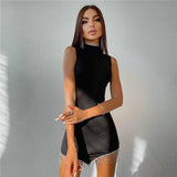 Cyber Monday Sales Trizchlor New 2022 Tank Strap Middle Neck Casual Evening Party Sexy Backless Women's Clothes Bright Prom Basic Bodycon Mini Dress Vestidos