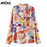 Trizchlor Multicolor Print Loose Long Blouse and Shirt Women 2021 Casual Front Pocket Long Sleeve Blouses Cool Girls Streetwear Top
