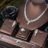 JaneKelly Stunning Big Carat Round CZ Crystal Necklace and Earrings Luxury Bridal Party Jewelry Set For Wedding Evening S061