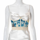 Trizchlor 2022 Print Fishbone Crown Patchwork Y2K Corset Top Summer Women Fashion Back To The Basics Streetwears