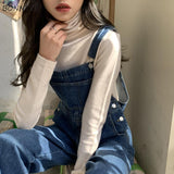 Trizchlor Christmas Gift Denim Jumpsuits Women Solid Basic Overalls BF Chic College High Street Office Lady Elegant Long New Hot Sale Blue Fashion 2022