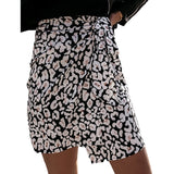 Trizchlor Women High Waist Leopard Print Mini Wrap Skirt Autumn Casual Slim Bandage Fladas Female Elegant Irregular Bodycon Short Skirts