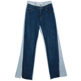 Trizchlor Blue Contrast Color Split Joint Long Wide Leg Jeans New High Waist Loose Women Trousers Fashion Spring Autumn 2022 1T276
