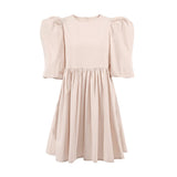 Trizchlor Green O Neck Casual Women Dress Lantern Short Sleeve Solid Pink Mini Dress Ladies Elegant A Line Summer Dresses Cotton 2023