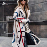 Trizchlor Printed Woolen Cloth Coat Long Coats for Winter for Women Fashion Jacket Casual Turndown Collar Long Jacket