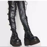 Trizchlor 2023 New Brand Design Female Wedges High Heels Thigh High Boots Women's Fashion Black Platform Boots Women Cosplay Long Boots