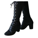 TRIZCHLOR 2023 Black Boots Women Shoes  Knee High Women Casual Vintage Retro Mid-Calf Boots Lace Up Thick Heels Shoes