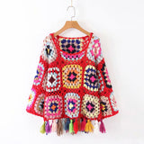 Trizchlor Pure handmade knitted sweater with tassels women autumn tops winter hollow out colorful o neck pullovers female mohair sweaters