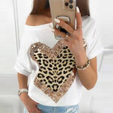 Women Elegant Butterfly Sequined Print Blouse Shirts Sexy Off Shoulder Short Sleeve Pullover Tops Ladies Casual Slash Neck Blusa