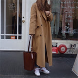 Trizchlor Retro Loose Double-Breasted Women Long Overcoats Winter Warm Full Sleeve Notched Collar Female Woolen Coats Female 2024