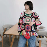 Trizchlor Pure handmade knitted sweater with tassels women autumn tops winter hollow out colorful o neck pullovers female mohair sweaters