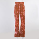 Trizchlor Orange  Tie-dye Pant Women Hight Waist Jeans Women Casual Fashion Print Back Pockest Streetpant  Jeans Straight Trousers
