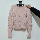 Trizchlor Fashion Women Sweaters Elegant Fur Pompon Gem Button  Knitted Cardigan Sweater Vintage Winter Female Outerwear Chic Tops