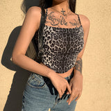 HEYounGIRL Cross Bandage Sleeveless Sexy Camis Tops Summer Leopard Printed Backless Crop Top Streetwear Fashion Tops Tees Party