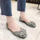 TRIZCHLOR 2023 Spring Summer Side Buckle Shoes In Her Lag Ping Rhinestones Women Shoes Low Heel Soft Leather Comfortable Shoes Peas