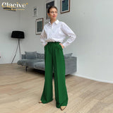 TRIZCHLOR Blue Office Women'S Pants 2021 Fashion Loose Full Length Ladies Trousers Casual High Waist Wide Pants For Women