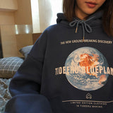Trizchlor Women Harajuku Hoodie Autumn And Winter Plus Velvet Sweatshirt Hip-Hop Planet Printing Fashion Hooded Loose Top Women Sweatshirt