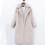 Christmas Gift Winter Women Faux Rabbit Fur Coat Lengthen Knee Fur Coat Loose Lapel OverCoat Thick Warm Plus Size Female Plush Coats