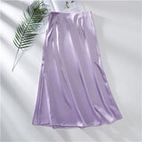 Women's Pink Green Silk Satin Skirt 2021 Vintage Korean Style Long High Waist Midi Skirt For Women A-Line Elegant Skirts Summer
