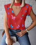 Trizchlor 2022 Summer Women Blouses Befree Sexy Short Sleeve Ruffles Loose Elegant Vintage Casual Butterfly Pluse Sizes Tops Hole Shirts
