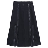 Trizchlor High Waist Black Brief Zipper Spliced Long Split Joint Half-Body Skirt Women Fashion Tide New Spring Autumn 2023 1DD1712