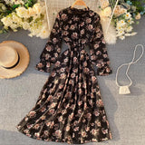 Trizchlor 2023 Spring Summer Long-sleeved Chiffon Dress Women Floral Ruffled Casual Dresses Elastic Waist Print Female Mid-calf Vestidos
