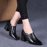 Trizchlor 2024 New Women Pumps,Square High Heels,Soft PU Leather Work Shoes For Office Lady,Pointed Toe,Side Zip,Black,Dropship