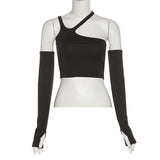 Trizchlor Fashion Off Shoulder Woman T-shirt Backless Long Sleeve Crop Top Sexy Summer Autumn Y2K Top 2022 Black Tee shirt