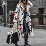 Trizchlor Printed Woolen Cloth Coat Long Coats for Winter for Women Fashion Jacket Casual Turndown Collar Long Jacket