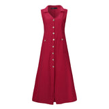 Trizchlor  Women's Summer Sundress 2022 Fashion Solid Shirt Dress Sleeveless Lapel Button Midi Vestidos Female Button Robe