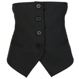 Trizchlor Women Black Button Split Joint Asymmetrical Loose Fit Vest New Sleeveless   Fashion Tide Spring Autumn 2022 1K371