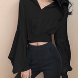 Trizchlor 2023 Spring Sexy Y2k Blouse Women V Neck Button Long Sleeve Vintage Casual Crop Tops Female Outdoor Korean Fashion Chiffon Shirt