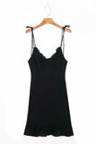 Trizchlor Retro ruffles mini dress women adjustable spaghetti straps red black elastic holiday fashion summer dress