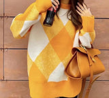 Trizchlor Oversized Argyle Knitted Sweater Women 2023 Fashion O Neck Long Sleeve Diamond Lattice Sweaters Pullovers Autumn Casual Rib Tops