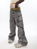 Trizchlor - Wide Leg Pocketed Acid Wash Jeans