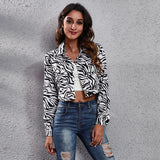 Trizchlor Plaid Zebra Pocket Long Sleeve Shirt Crop Top Cardigan Thin Jacket Spring Autumn Jackets For Women Coat Women Ins Streetwear