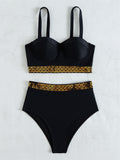 Trizchlor Sexy Black Gold Push Up High Waist Bikini Women Bandeau Swimsuit With High Tal Bodice Swimwear 2022 New Separate Beach Bath Suit