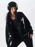 Christmas Gift Black Harajuku Knitted Cardigan Women Gothic Oversized Sweater Casual Loose Couple Outfits Long Sleeve Warm Coat