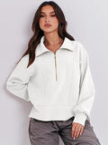 Trizchlor  2023 Autumn New Fall Outfits  Women's Hoodies White Turn-down Collar Long Sleeve Zippers Tops Female Winter Casual Trendy Elegant Ladies Clothes