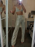 Trizchlor  Glitter Sleeveless Crop Top Two Piece Pants Set Women Summer High Waist Pants Set Bodycon Straight Trouser Suits