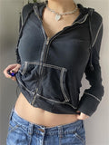 Trizchlor 90S Retro Aesthetics Zip Up Hoodies Y2K Sweatshirts E-Girls Dark Academia Grunge Tops Streetwear With Pockets 2023