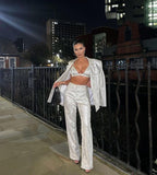 TRIZCHLOR Women's Suits Unique Shining Cool Matching Set Blazer Fashion Party Night Club Pants Suit Feme Glitter Tracksuit Outfits