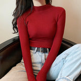 Thanksgiving Day Gift Women's Sweater Half Turtleneck Pullover Autumn Sweater Casual All Match Long Sleeve Slim Fit Top Pull Jumper
