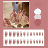 Trizchlor 24Pcs/Box Detachable Coffin False Nails Red Heart Design Wearable Long Ballerina Fake Nail With Bow Almond Line Full Cover Nail