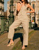 Trizchlor Retro Linen Women'S Suits Women 2023 Blue Sleeveless Button Up Vest Tops + Wide Leg Pants Sets 2 Pieces Outfits Ensemble Femme